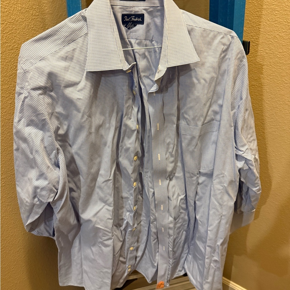 Paul Fredrick Light Blue Checkered Dress Shirt